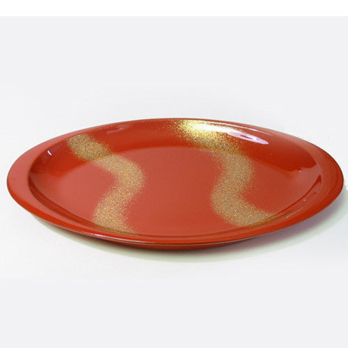 Kyoohoo Lacquer Ware Oval Plate Gold Flow Red