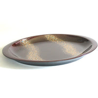 Kyoohoo Lacquer Ware Oval Plate Gold Flow Brown